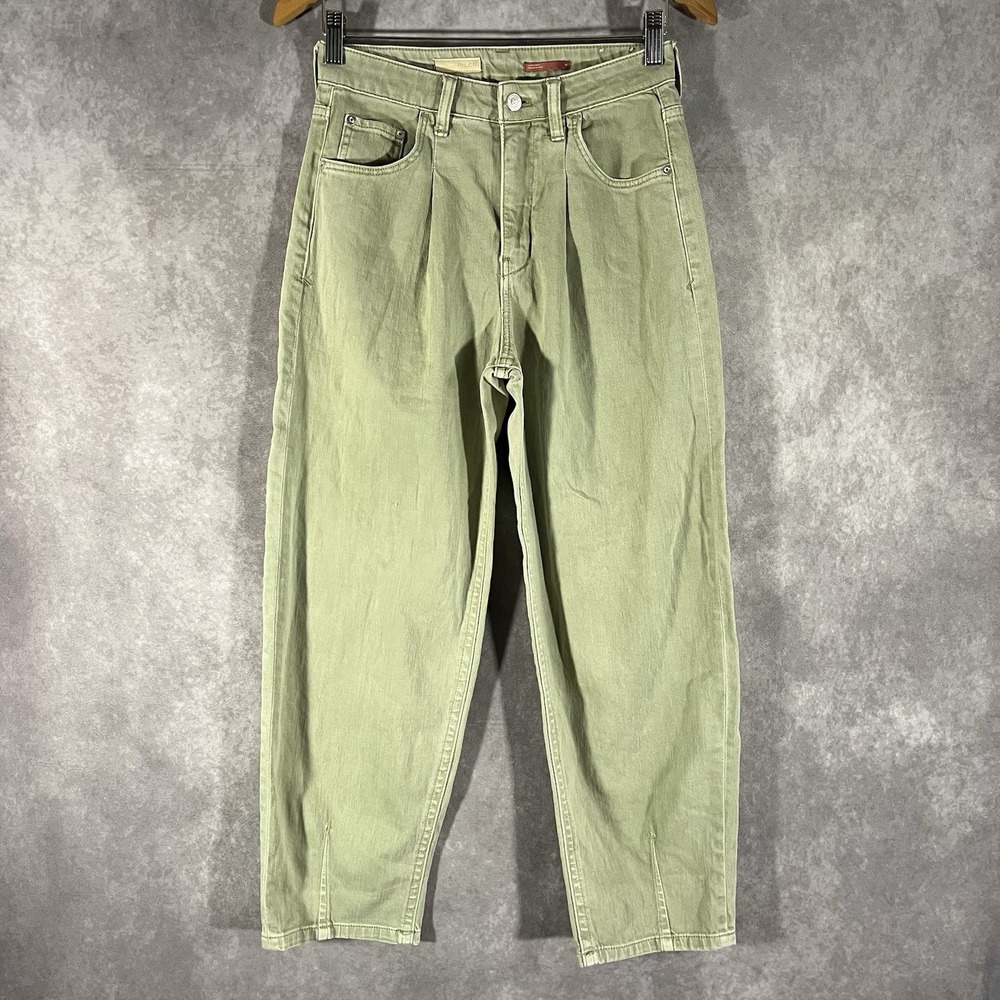 Pilcro The Breaker Pants Women 26 Green Pleated Split Hem Relaxed Tapered